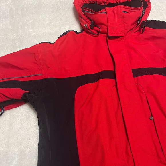 Obermeyer ATC Red & Black Ski Snowboard Jacket Mens Sz M Hood Zip Pockets lined - Picture 3 of 16